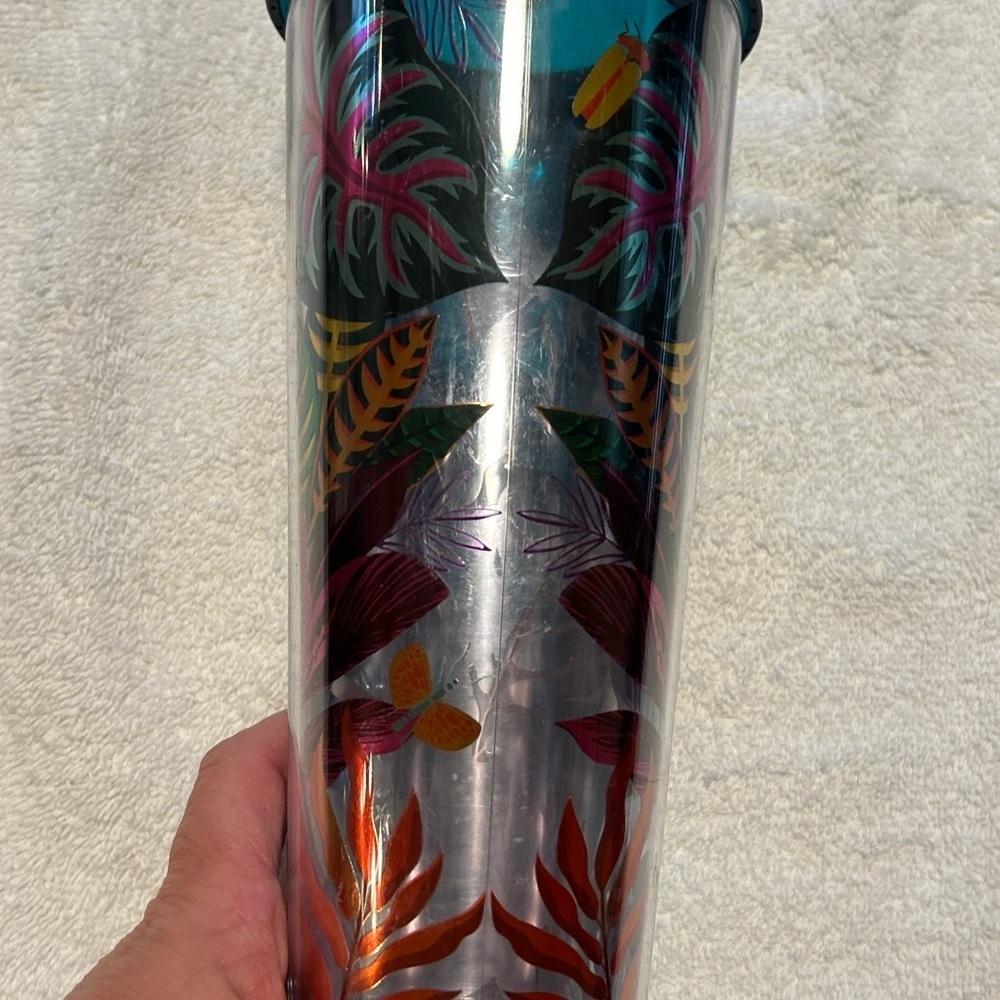 Starbucks Tumbler Metallic Tropical Leaves Aloha Cold Cup 24 oz 2017 - Picture 3 of 6